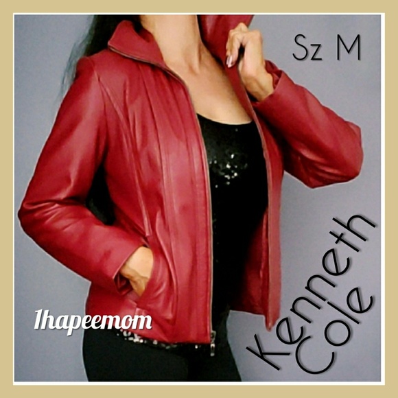 Kenneth Cole Jacket Coat Leather Zip Front Red - Picture 7 of 7